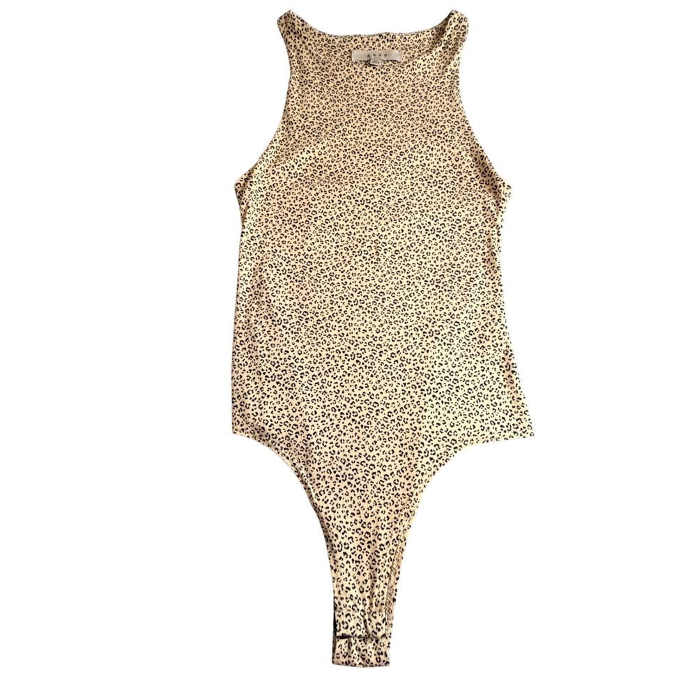 Gaze Womens XS Leopard Print Racerback Bodysuit High Neck Tan Black